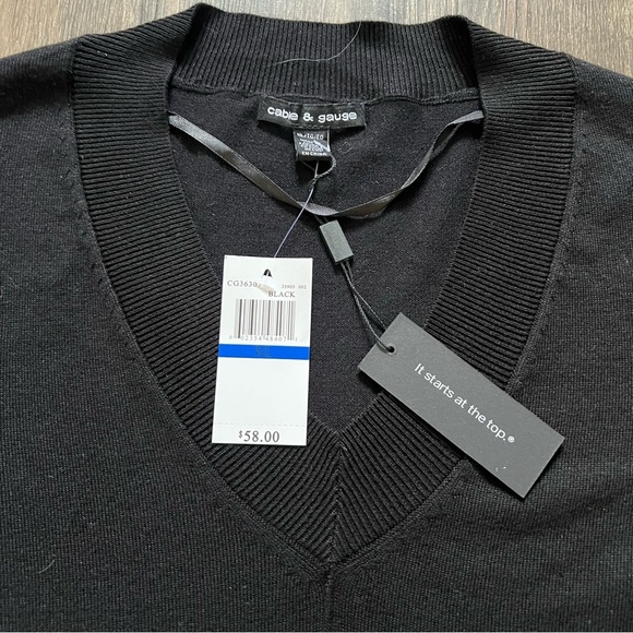 NWT Cable & Gauge V Neck Long Sleeves Black Knit Sweater Straight Fit Women's XL - Picture 3 of 10